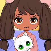 Kawaii chibi girl with pigtails and a kitten