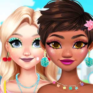 Księżniczki Moana i Elsa z naszyjnikami z koralików