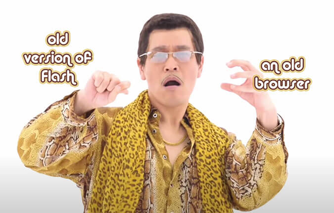 Pen-Pineapple guy holding an old browser and old Flash version