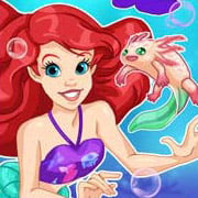 Sirena Ariel y un ajolote mascota