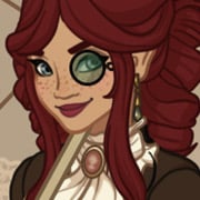 Redhead steampunk girl with a monocle