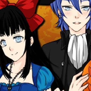 Quattro fantastici personaggi in stile anime con spettrali costumi di Halloween