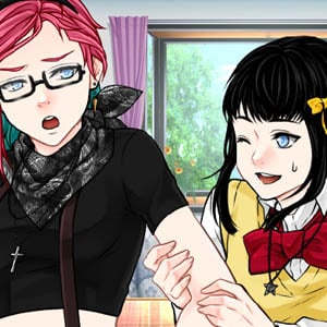 Simpatica creatrice di scene manga con due amiche del liceo